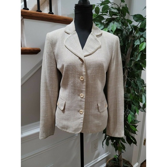 Pendleton Women's Beige Viscose Single Breasted Four Buttons Fitted Blazer 10 - Picture 1 of 11